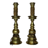 Pieds de lampe bougeoirs bronze  doré  ancien