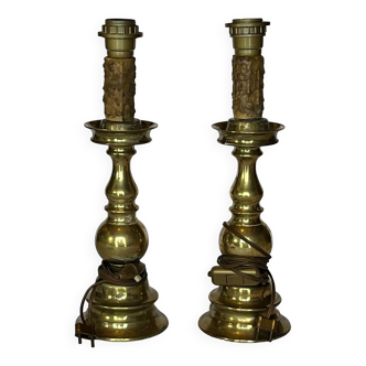 Old gilded bronze candle holder lamp bases