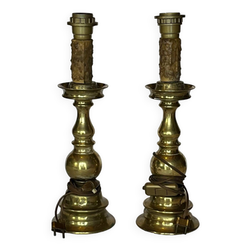 Pieds de lampe bougeoirs bronze  doré  ancien