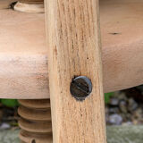 1950s solid oak tripod workshop stool with a screw mechanism.