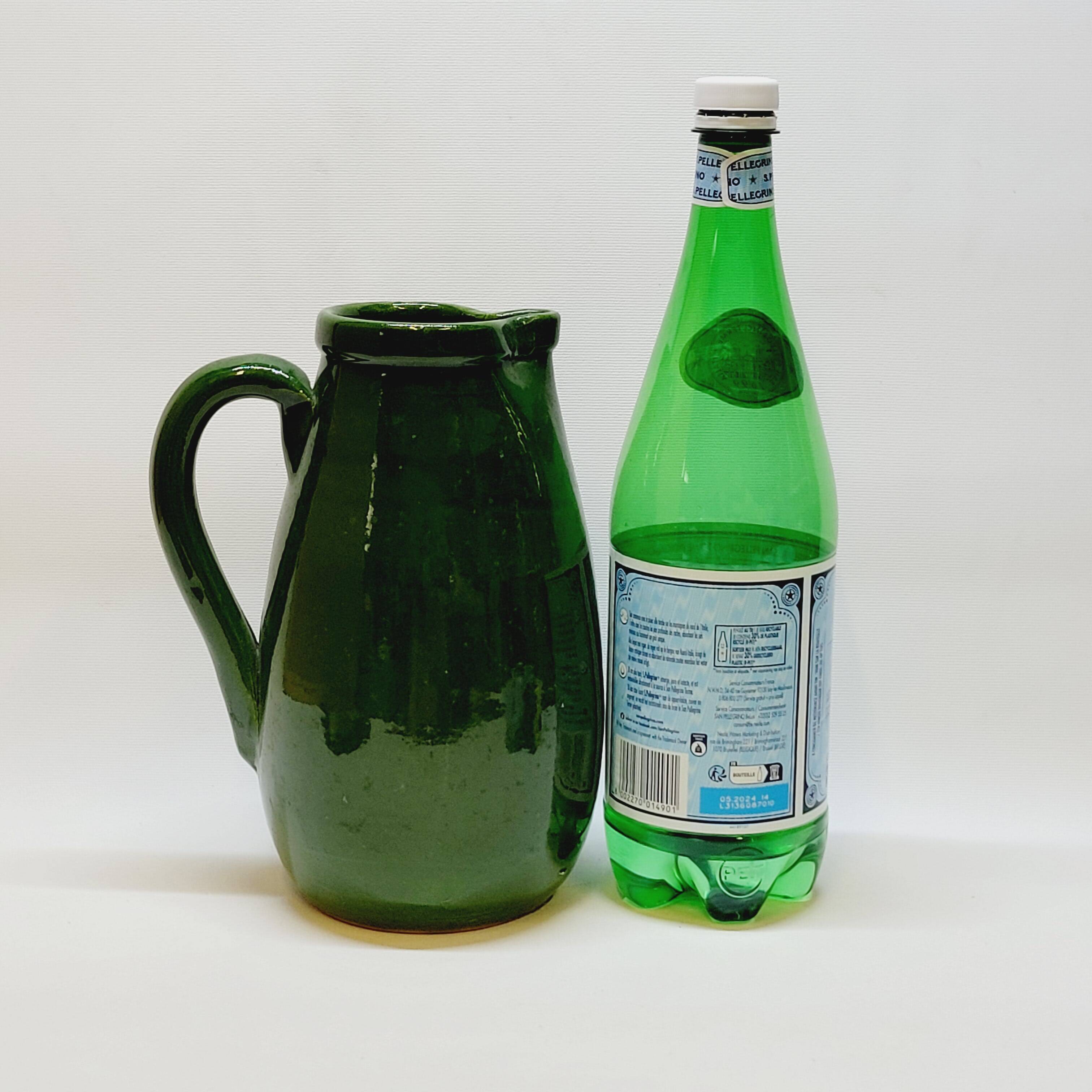 Pottery pitcher carafe terracotta green glazed ceramic