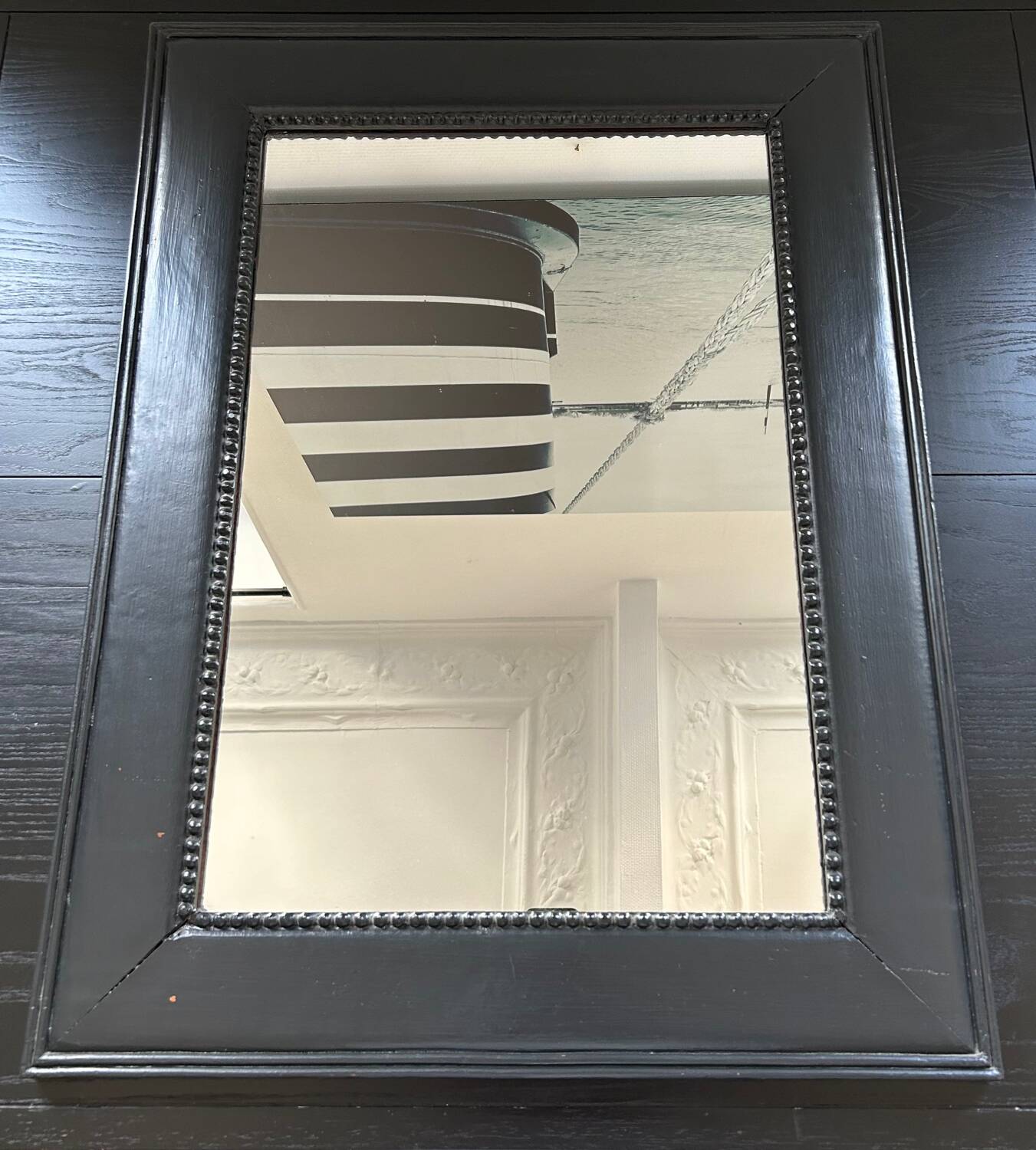 Pearled black frame mirror