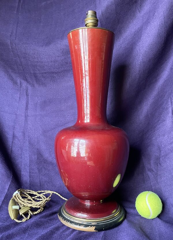 Vase balustre XIXe porcelaine sang de bœuf lampe à poser