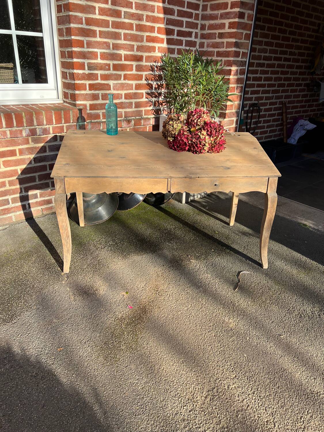 Writing desk, school desk, old large model with 2 drawers
