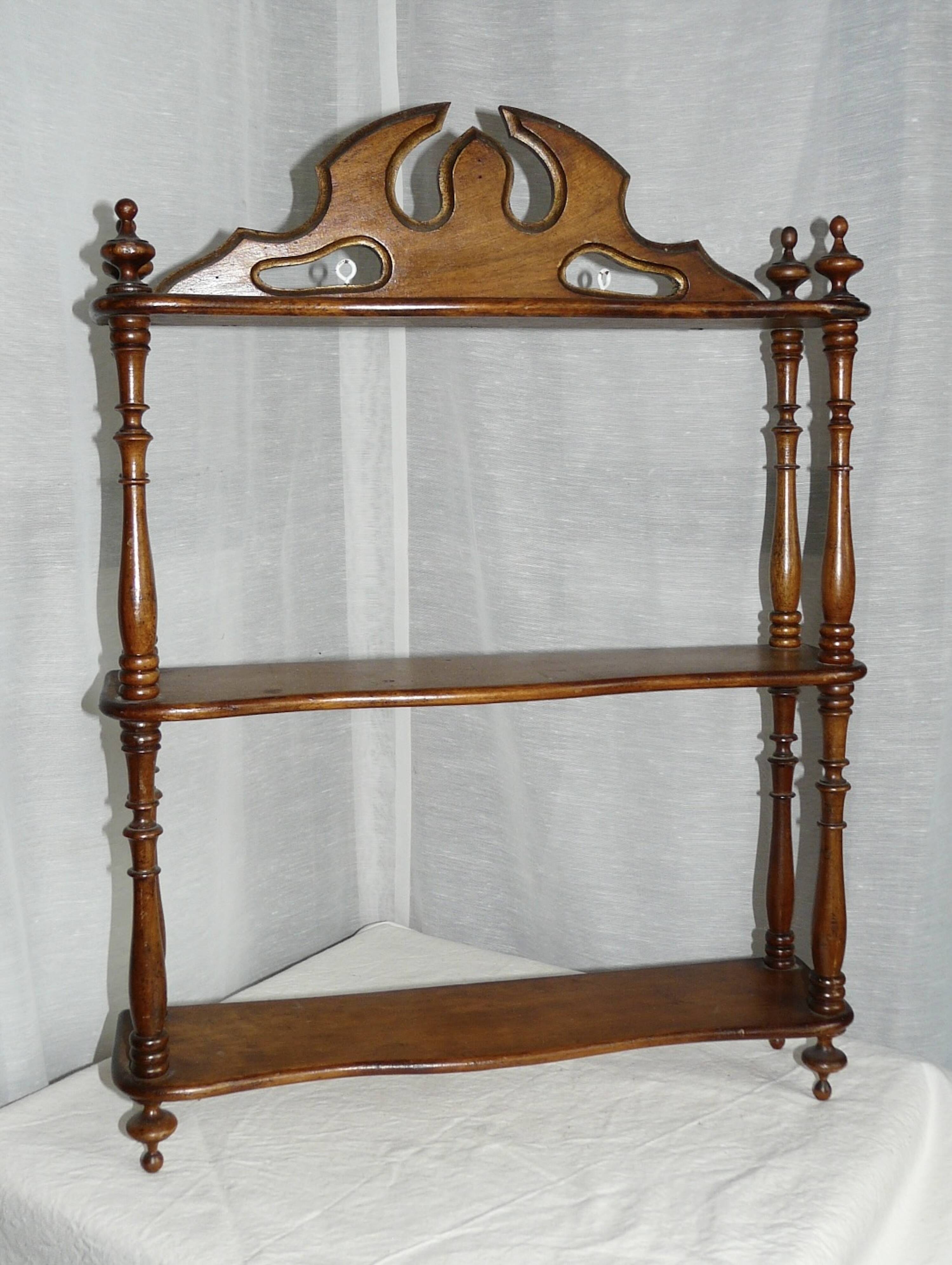 19th century turned wood wall shelf