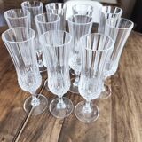 Set of 10 vintage Cristal d'Arques champagne flutes, Longchamp model