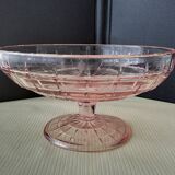 Footed bowl, pressed glass compote in pink Art Deco style.