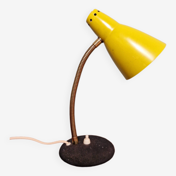 Articulated casserole lamp in brass and yellow and black lacquered metal, 1950s-60s