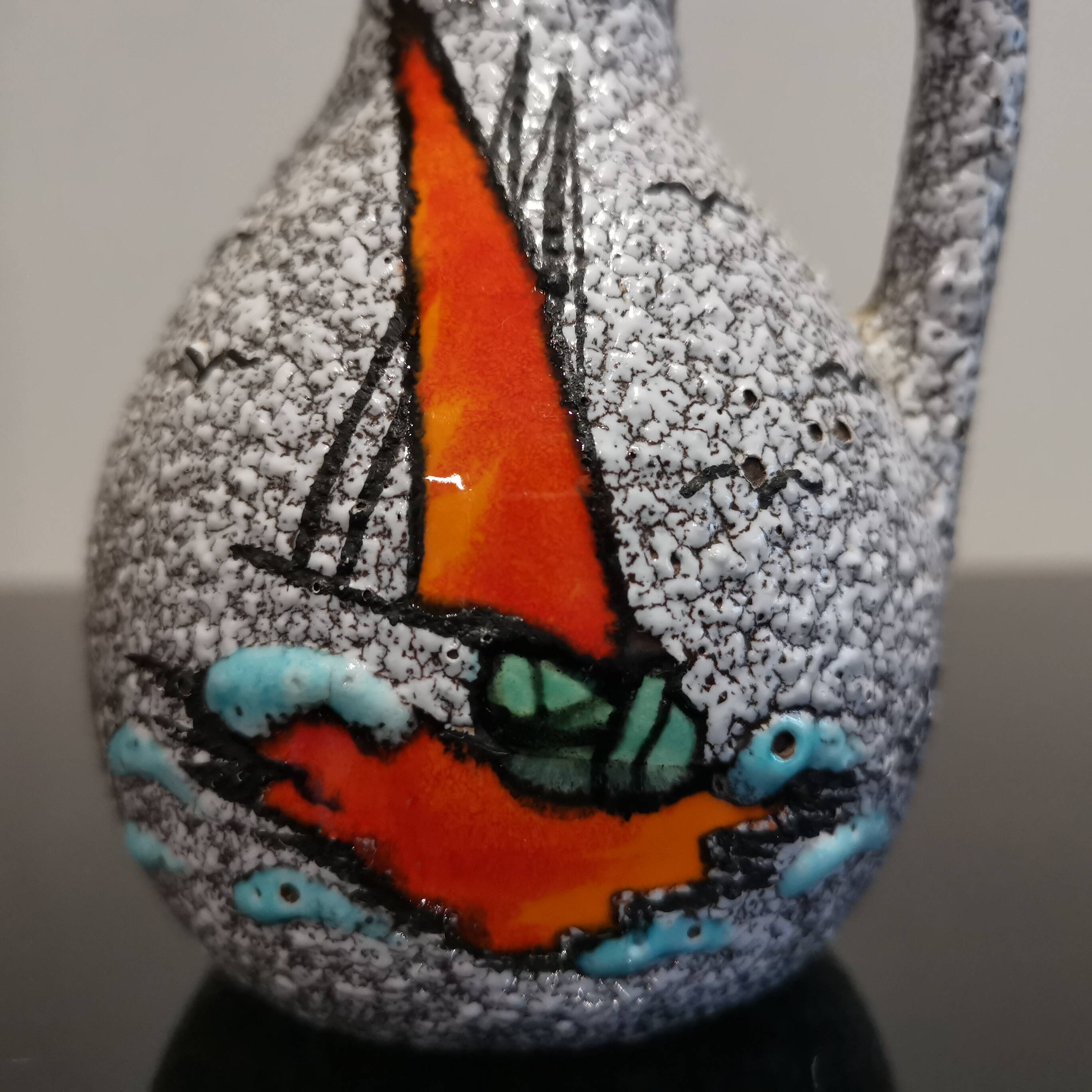 Small vase or jug fat lava Vallauris signed Tess