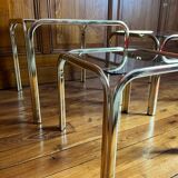 Set of 3 square nesting tables 1970 brown smoked glass