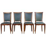 Art Deco set of four Jaguar green wooden and leatherette chairs, circa 1950