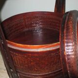 Antique basket in wood and rattan with 3 sections, 1900