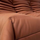 Canapé Togo français en cuir de vachette épais couleur cognac, signé Michel Ducaroy pour Ligne Roset