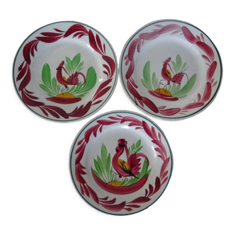 3 assiettes anciennes Choisy le Roi  Sarreguemines  rouge  coq stylisé 314112