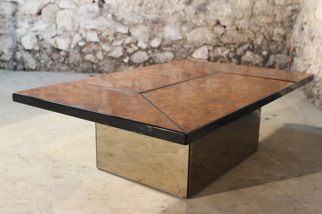 Table in elm magnifying glass by Paul Michel, 1970 Roche Bobois