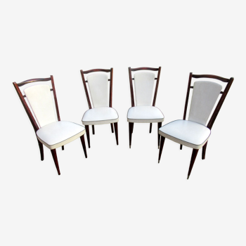 4 chaises de salle à manger, années 70, bois et skaï