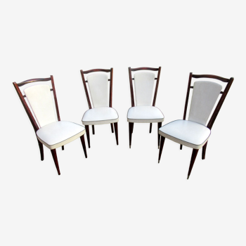 4 dining chairs, 70s, wood and skai