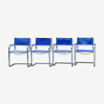 Fauteuils chrome et cuir bleu