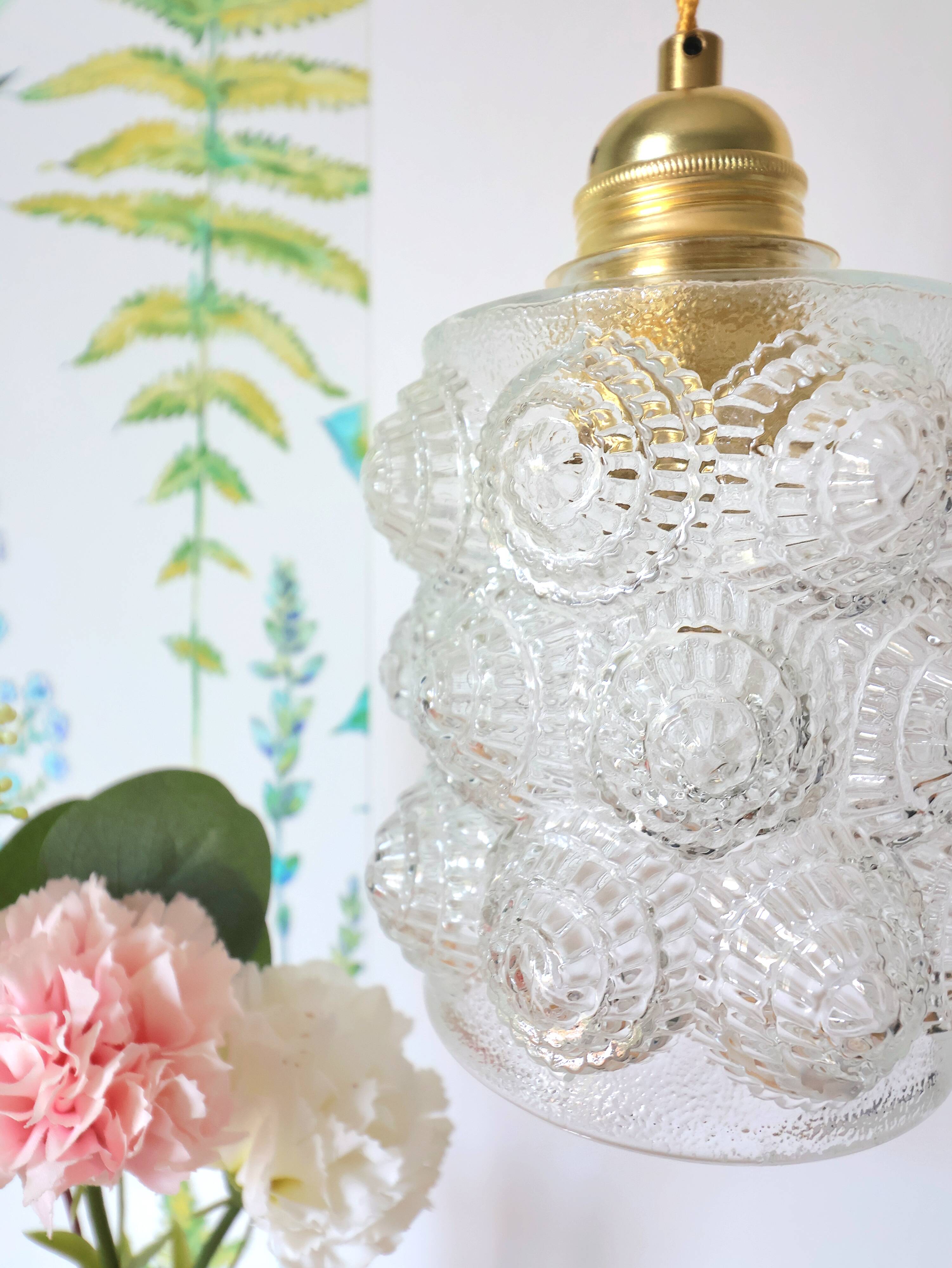 Vintage Scandinavian textured glass pendant — 1960s-70s
