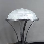 Important Art Deco Wrought Iron Lamp with Starry Glass Dome, c. 1930