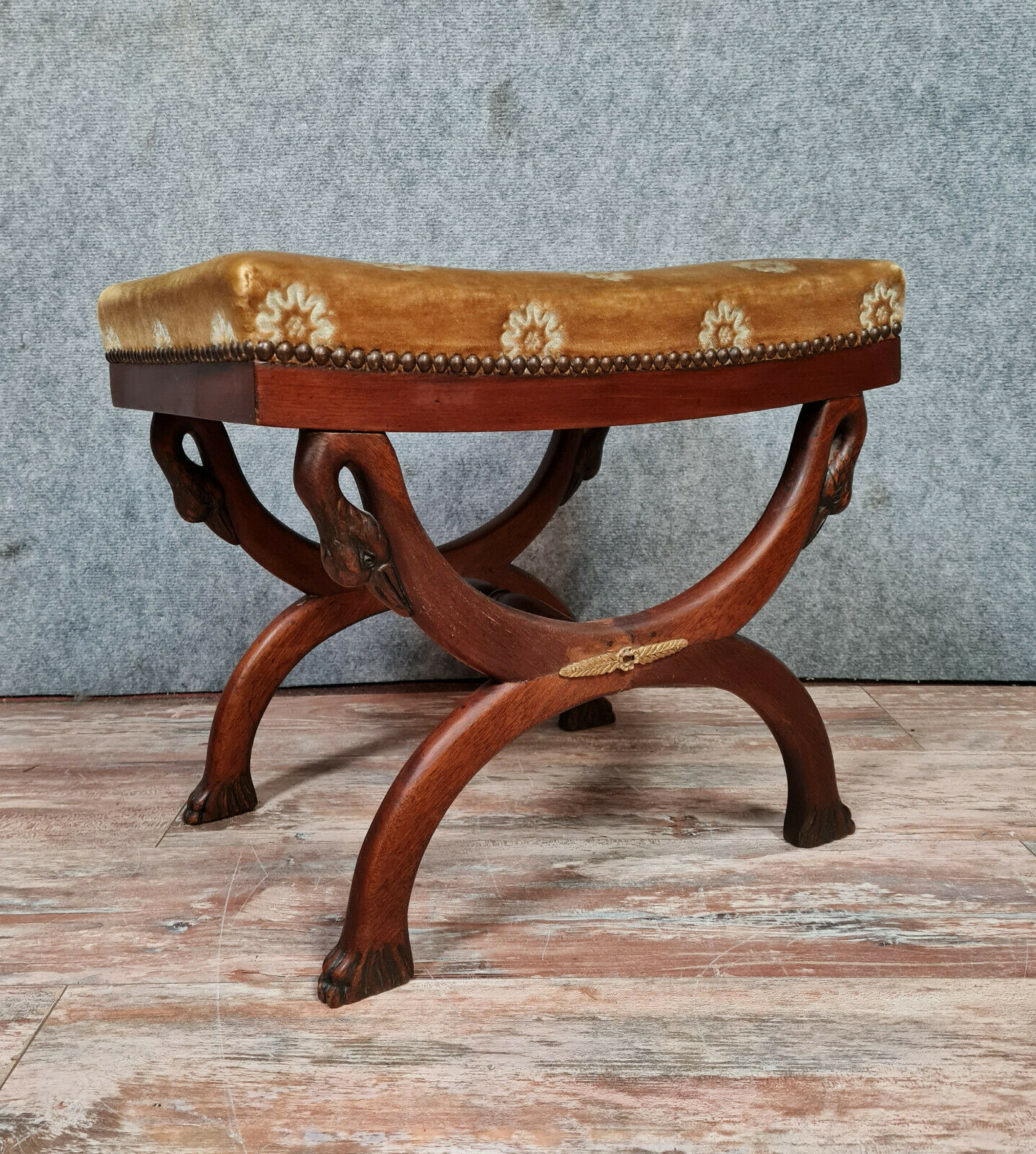 Empire curule stool with mahogany goosenecks