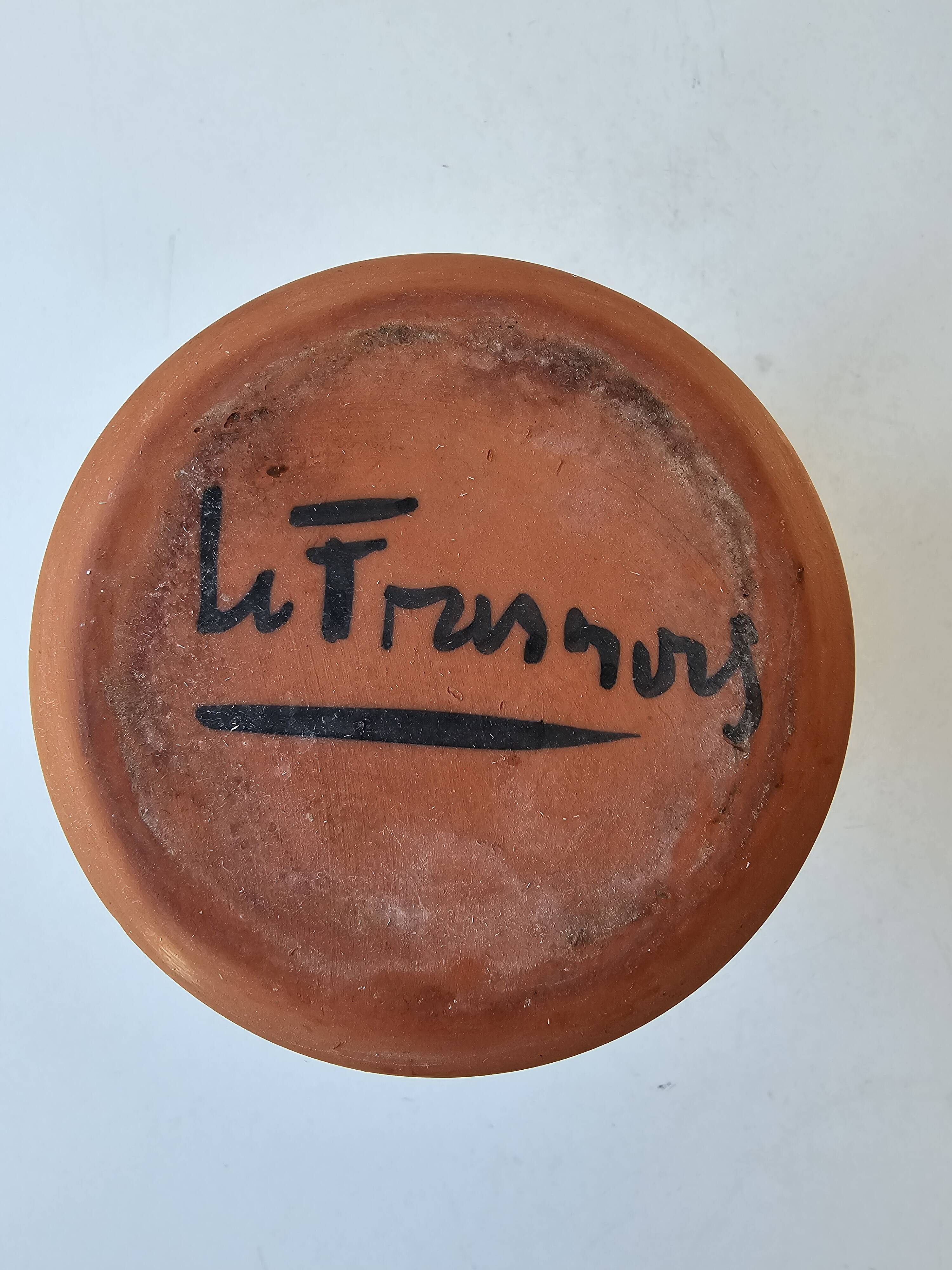 Ceramic jug with Provencal floral pattern signed (Signature to be identified)