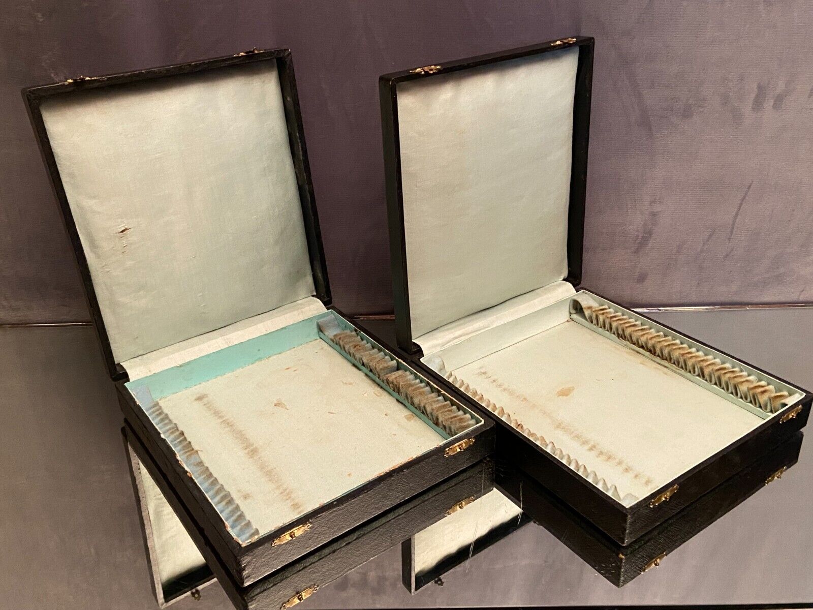 Paire de coffrets de rangement fin XIXe pour couverts argenterie