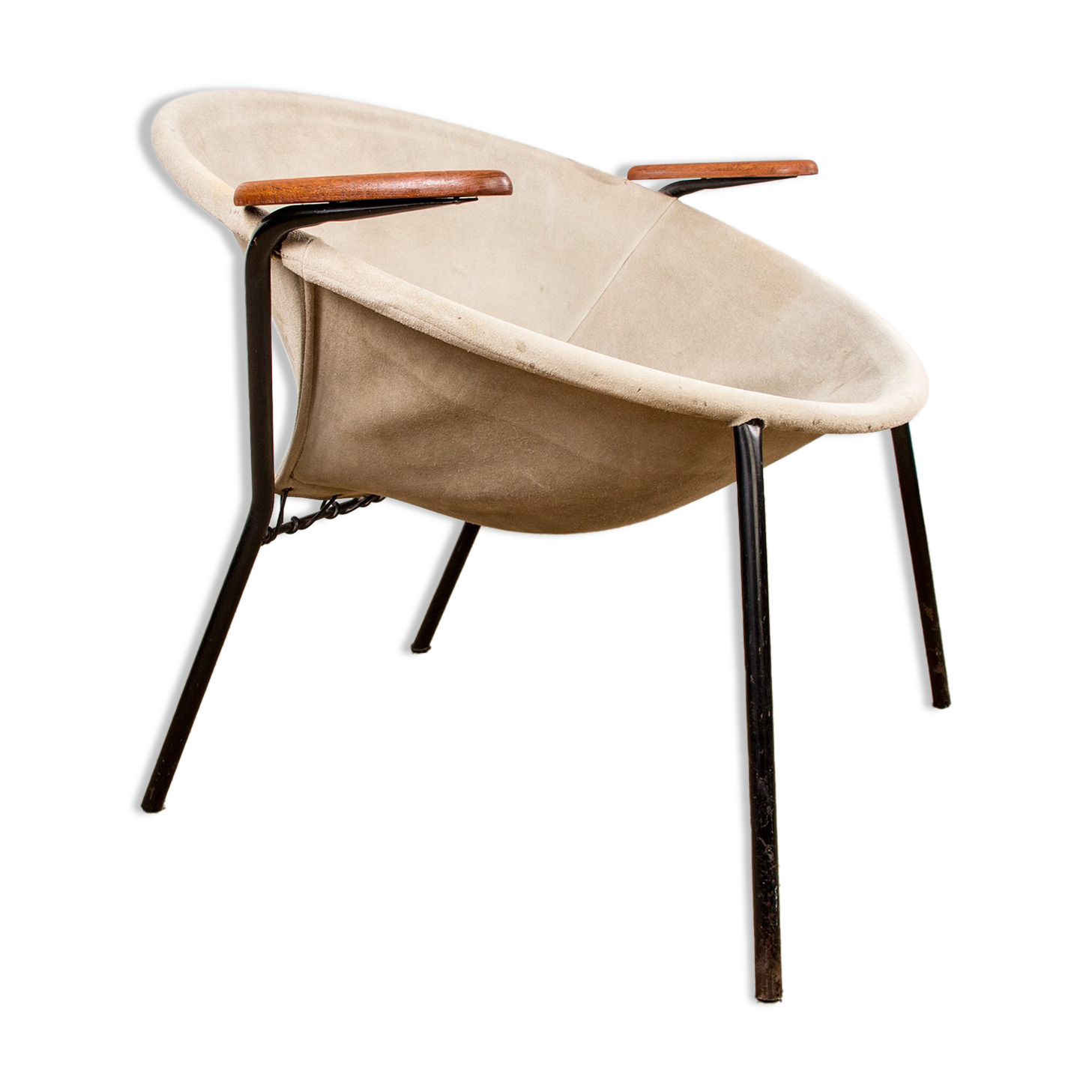 Danish armchair in Leather, Steel and Teak, Balloon model by Hans Olsen 1960.