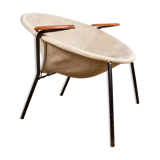 Danish armchair in Leather, Steel and Teak, Balloon model by Hans Olsen 1960.