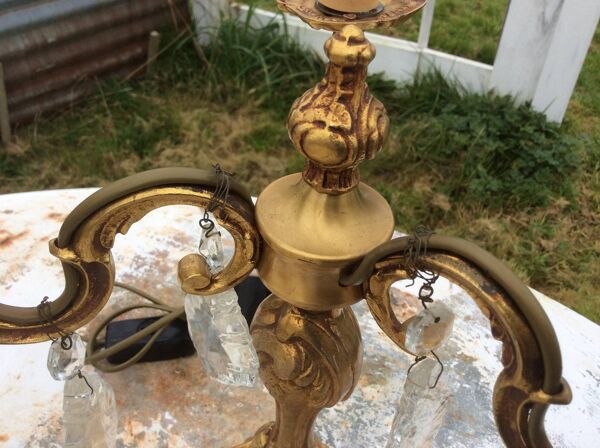 Paire de lampes chandeliers 3 feux en bronze