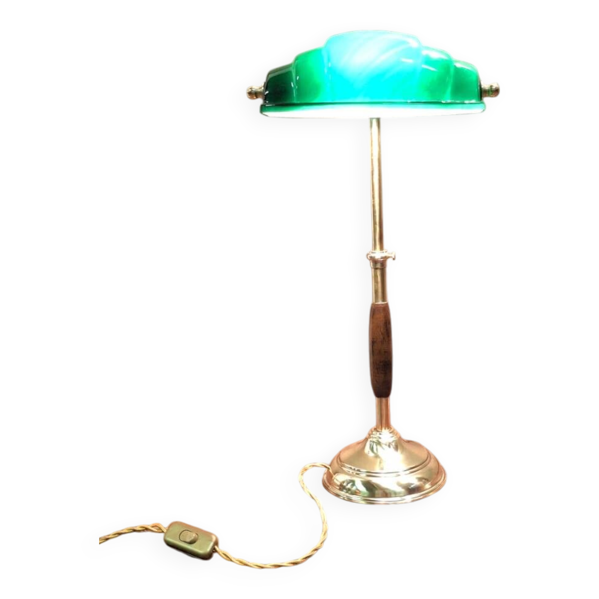 Lampe de bureau ministérielle Churchill en verre vert et laiton