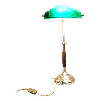 Lampe de bureau ministérielle Churchill en verre vert et laiton
