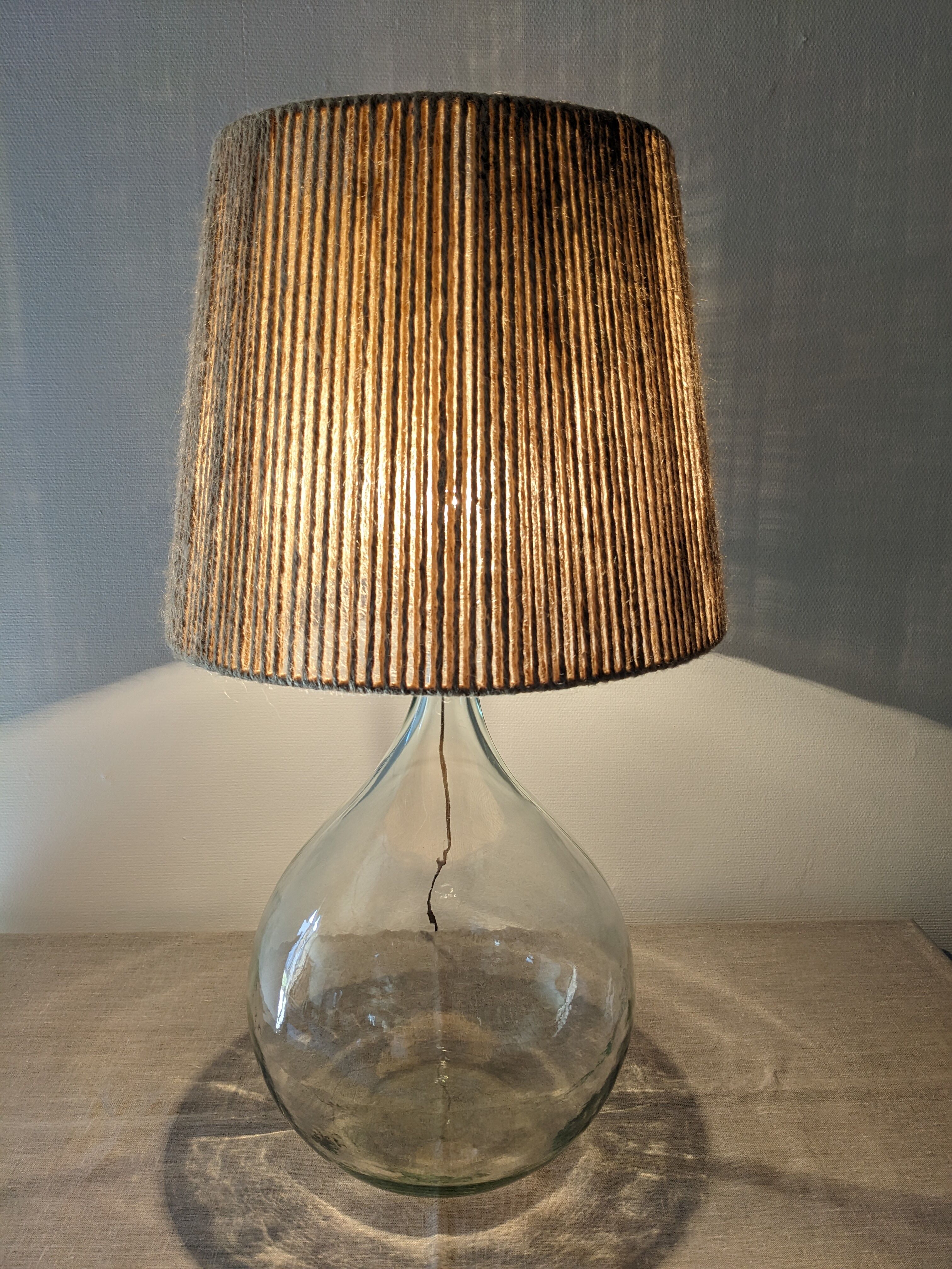 Vintage demijohn XL lamp in glass and jute rope
