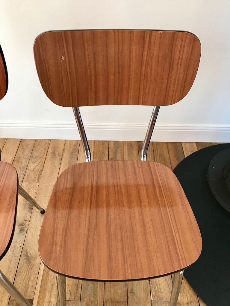 Trio of brown formica chairs 70s