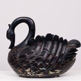Mid Century Large Black Wooden Swan