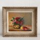 Antique oil painting on canvas with flowers and apples