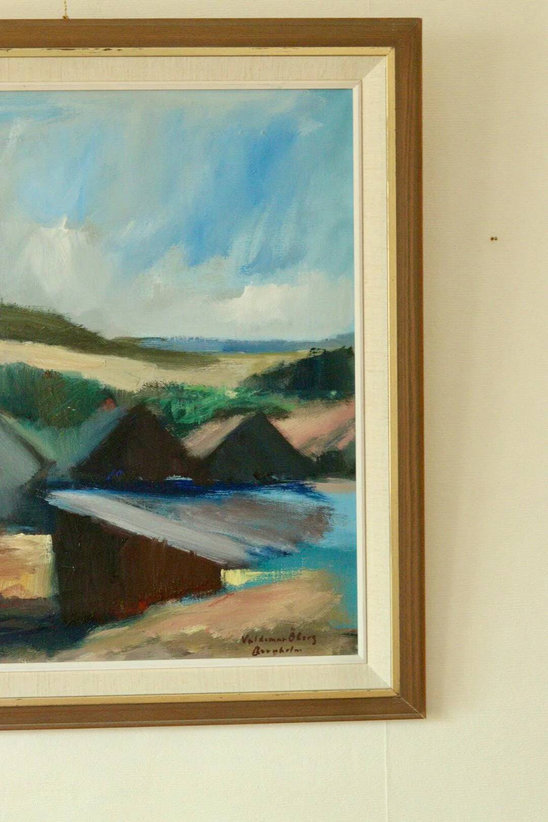 Oil on Swedish canvas "Landscape with Buildings", Valdemar Öberg