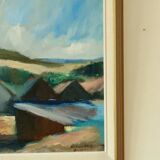 Oil on Swedish canvas "Landscape with Buildings", Valdemar Öberg