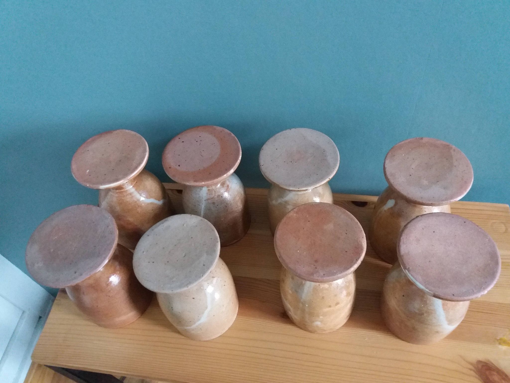 8 Puisaye stoneware stemmed glasses cups