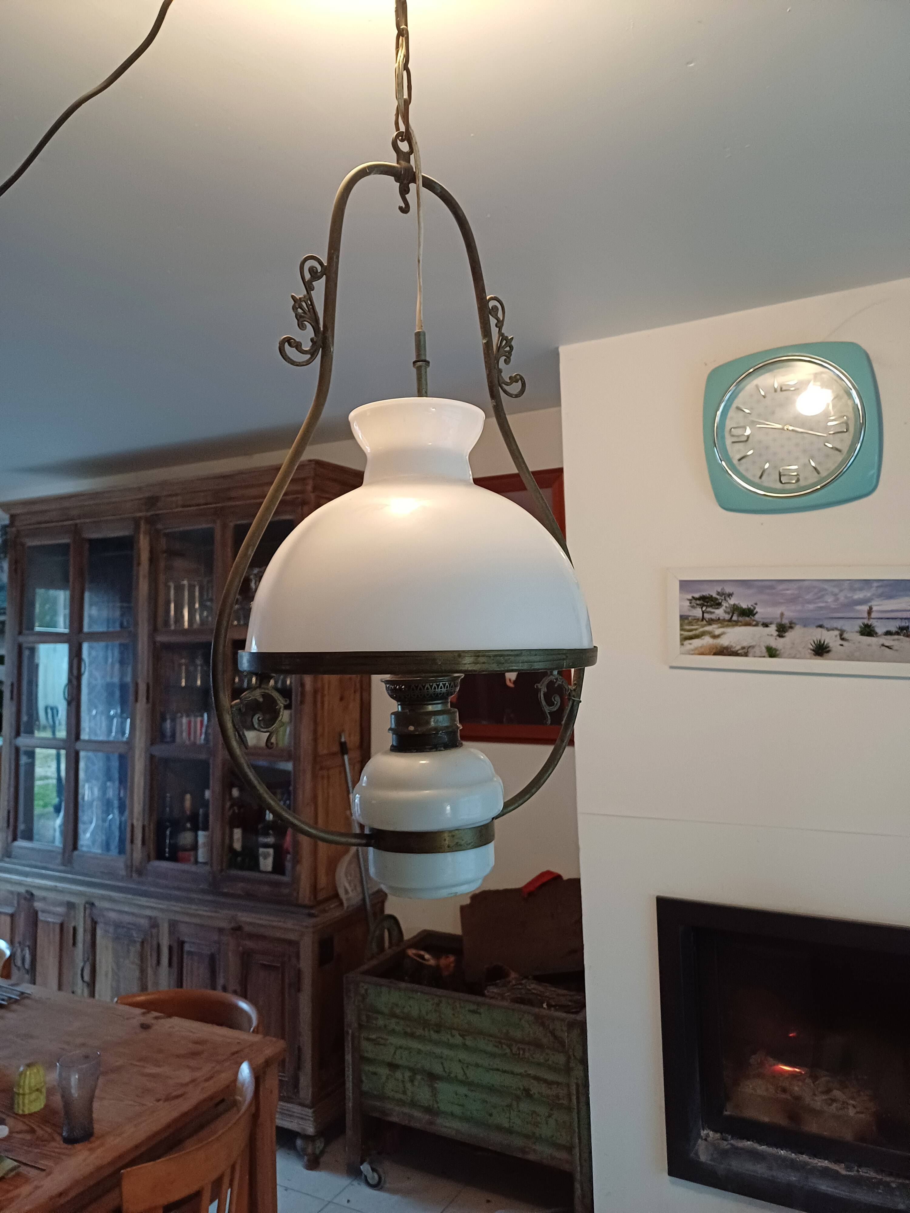 19th century white opaline pendant light