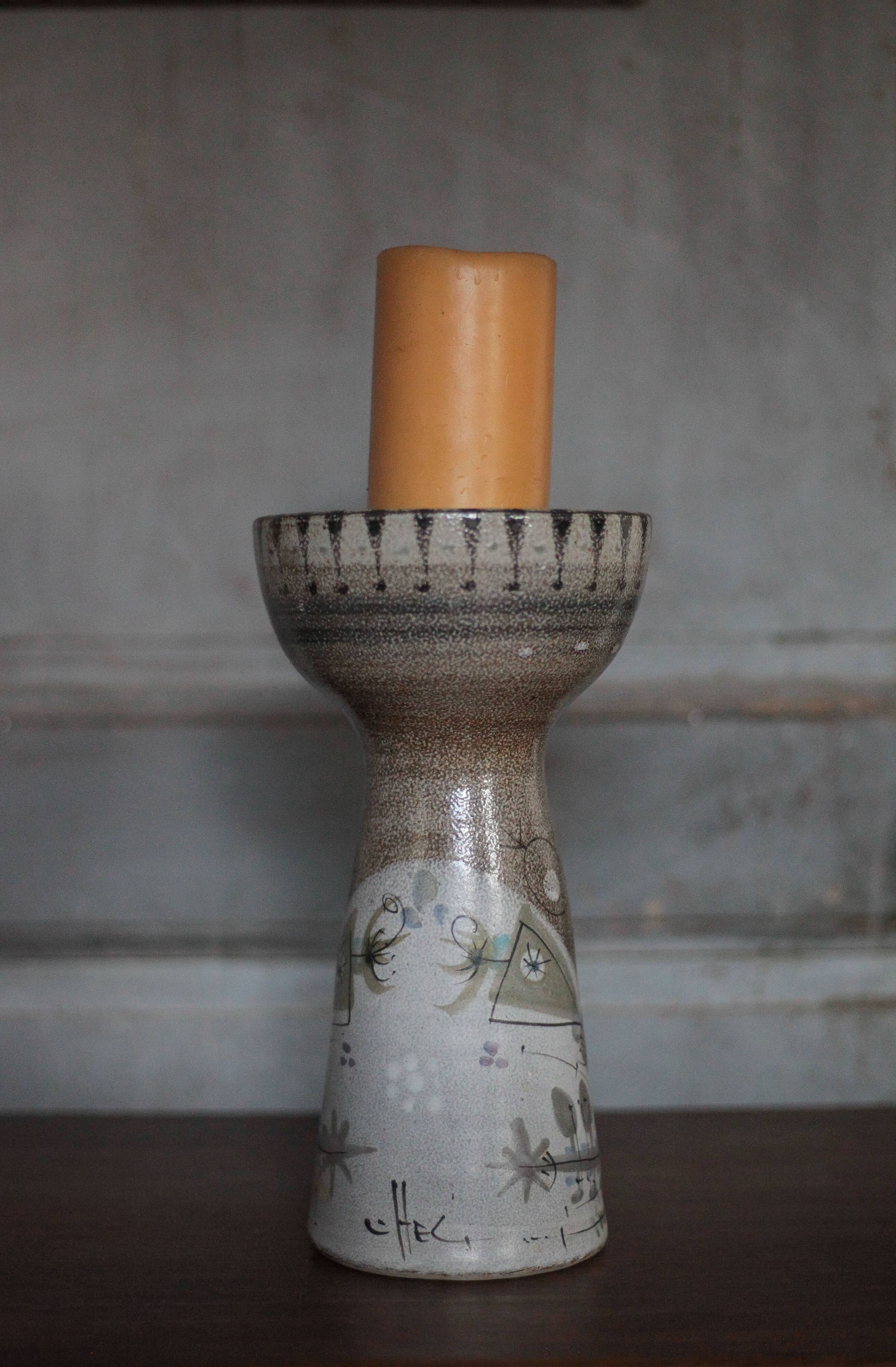 Vintage ceramic candle holder, candle holder signed André l'Helguen for Keraluc
