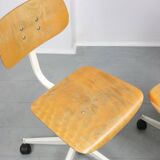 Vintage White & Wooden Swivel Office Chair, 70s