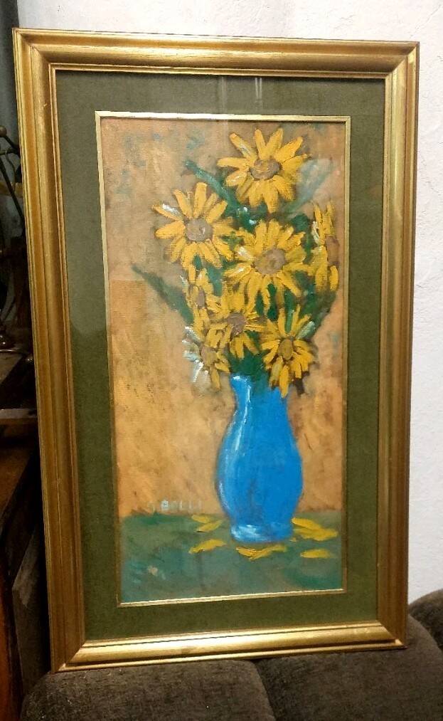 Oil on faesite, vase of flowers GEROLAMO BOLLI (Pisa 1933-2009)