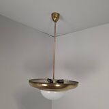 1920 Czechoslovak Art Deco Brass and Opaline Glass Pendant Lamp, Napako 134