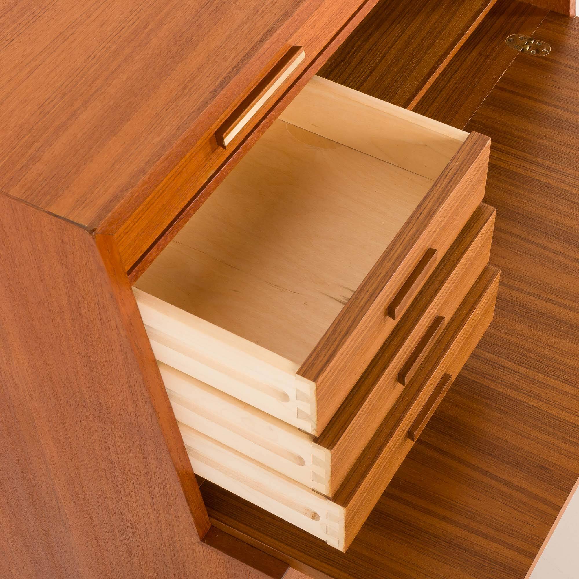 Danish mid century teak secretaire with brass inlays, 1960s