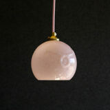 Vintage French pendant lamp in pink glass, comes with new pink cable