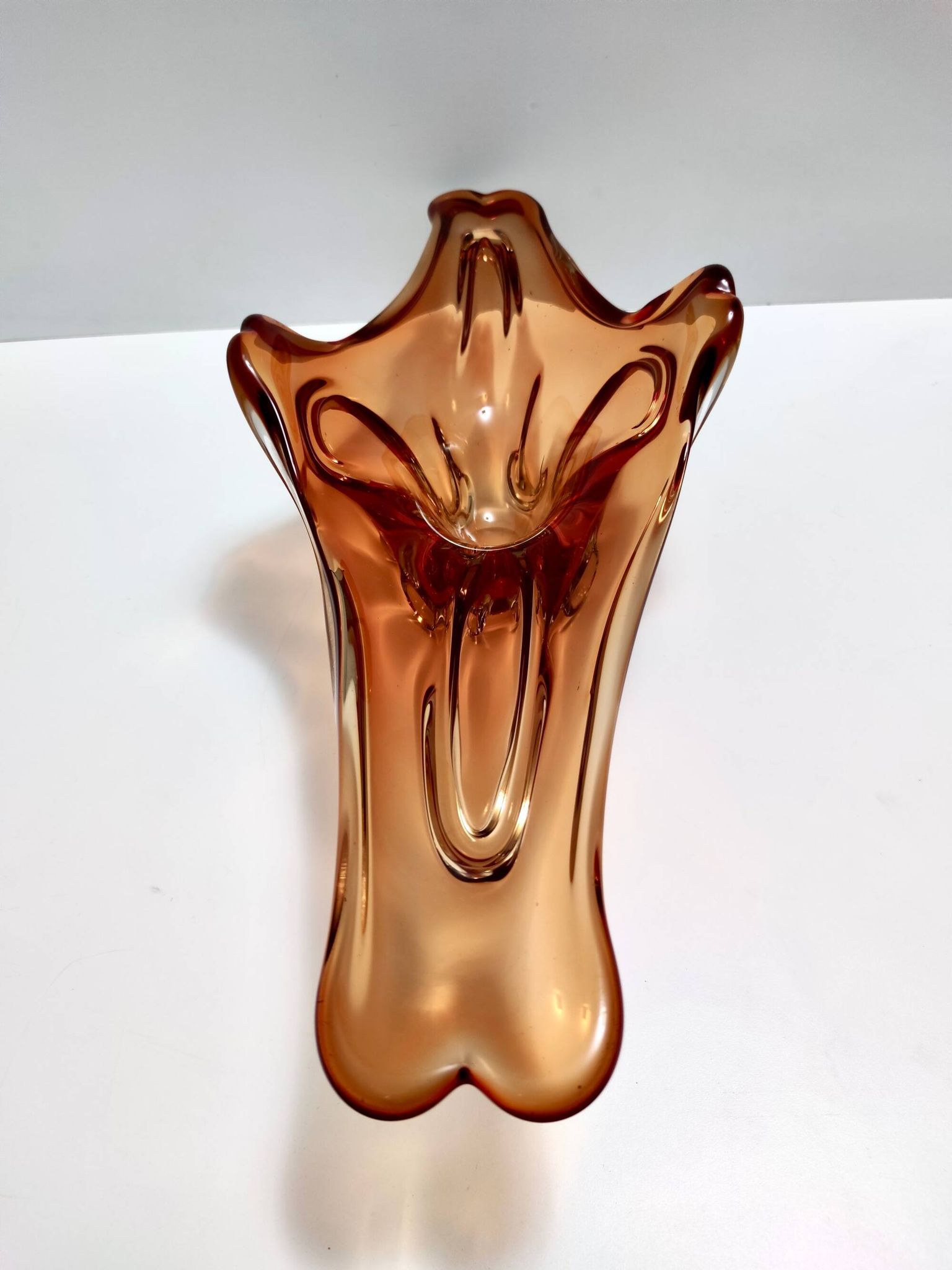 Vintage rusty orange sommerso murano glass bowl / centerpiece, italy