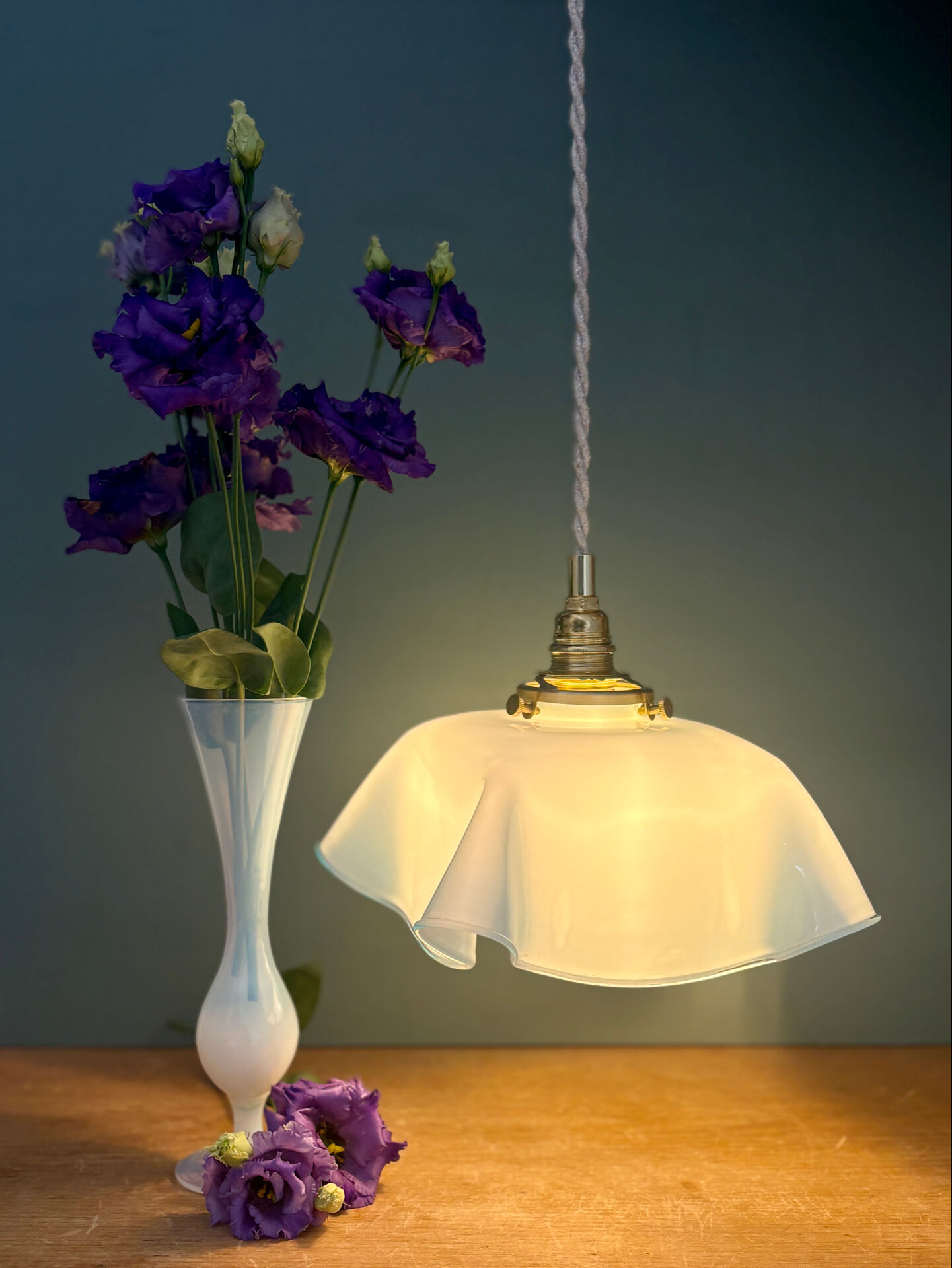 Vintage blue opaline pendant light