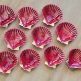 Proceram Aubagne service in red and gilded ceramic shell St Jacques 1950