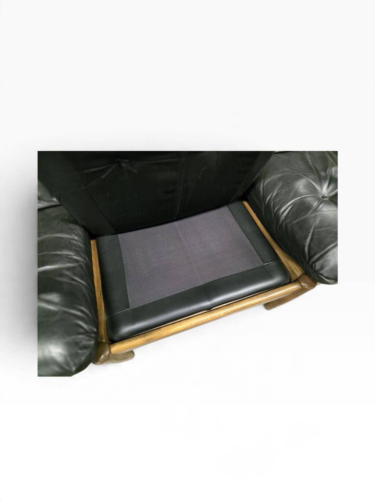 Vintage black leather armchair/sofa/living room by Eric Merthen